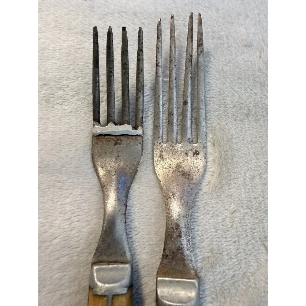 Antique Bone Handle Steel Forks Primitive Rustic Flatware Lot of 2 Different Szs